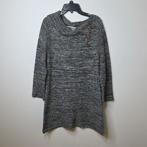 Charcoal Cowl Neck Sweater Dress with Button Accents - HABITAT SIZE SMALL